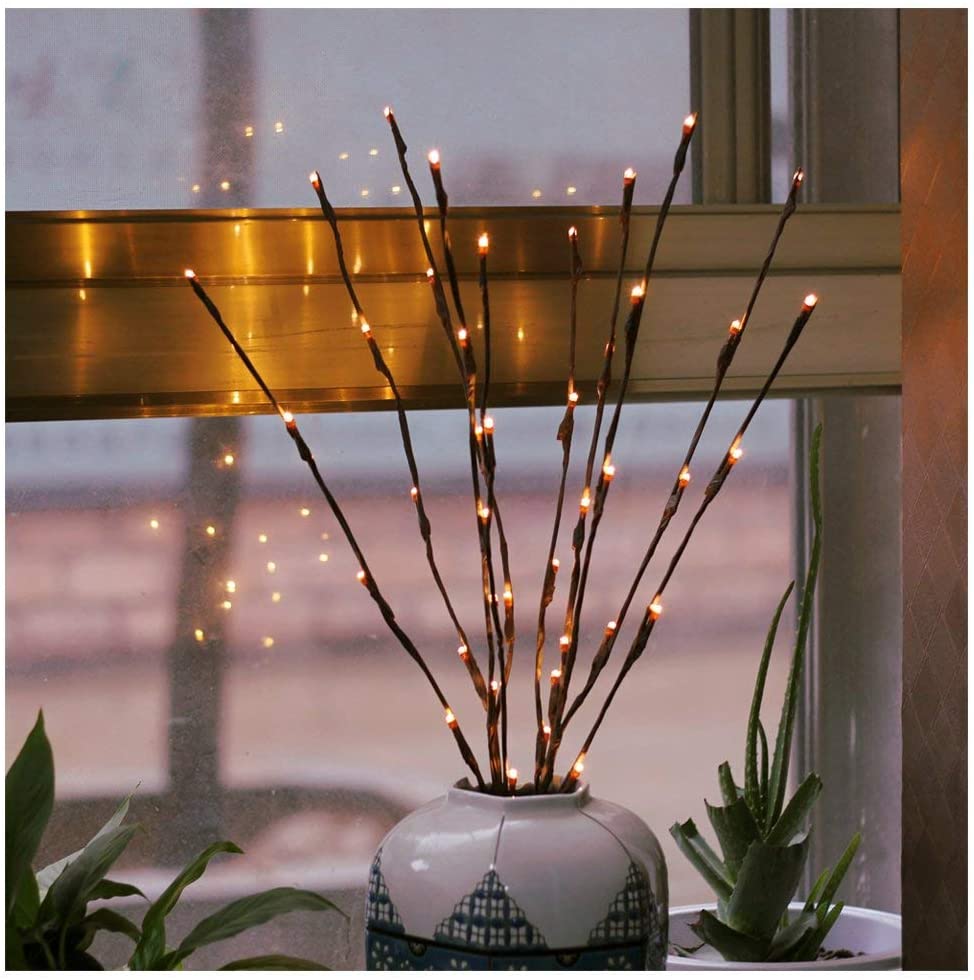RENGAC Branch Lights, 30 Inches 20 LED Willow Twig Lighted Branch DIY Tree Willow Branches Lamp Warm White Battery Operated Twig Lights Decoration for Christmas Home Decoration(4 Pack)