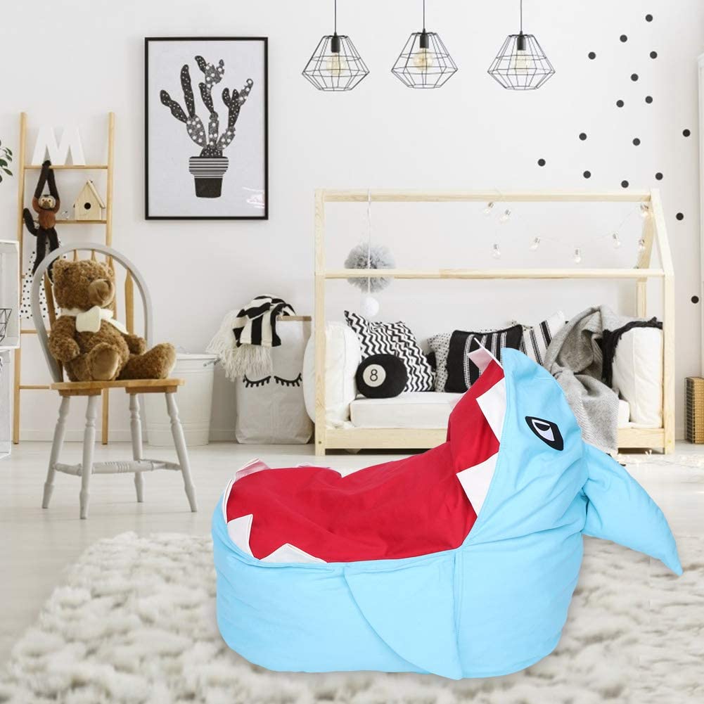 gruciso 31.5x31.5x19.69 Inch Bean Bag Chair, Shark Stuffed Animal Storage Bean Bag Chairs Soft Plush Toy Organizer Fluffy Lounger Sofa for Kids Adult Sit and Sleep Extra Large(Blue)