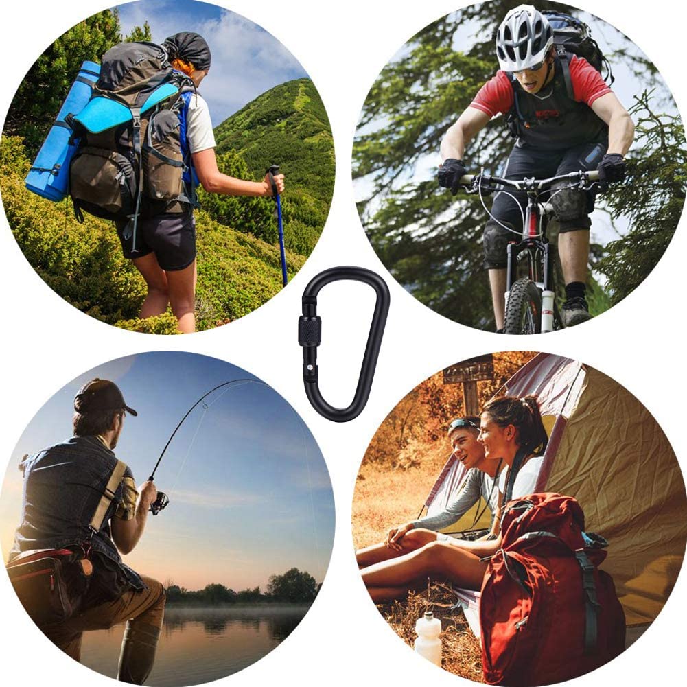 gruciso 6 Pcs Upgraded D-Ring Locking Carabiner, 3.1" D Shape Keychain Clips for Outdoor, Camping, Hiking, Fishing, Home RV, Travel, 6 Spring-Loaded Gate Hook with 6 Key Rings