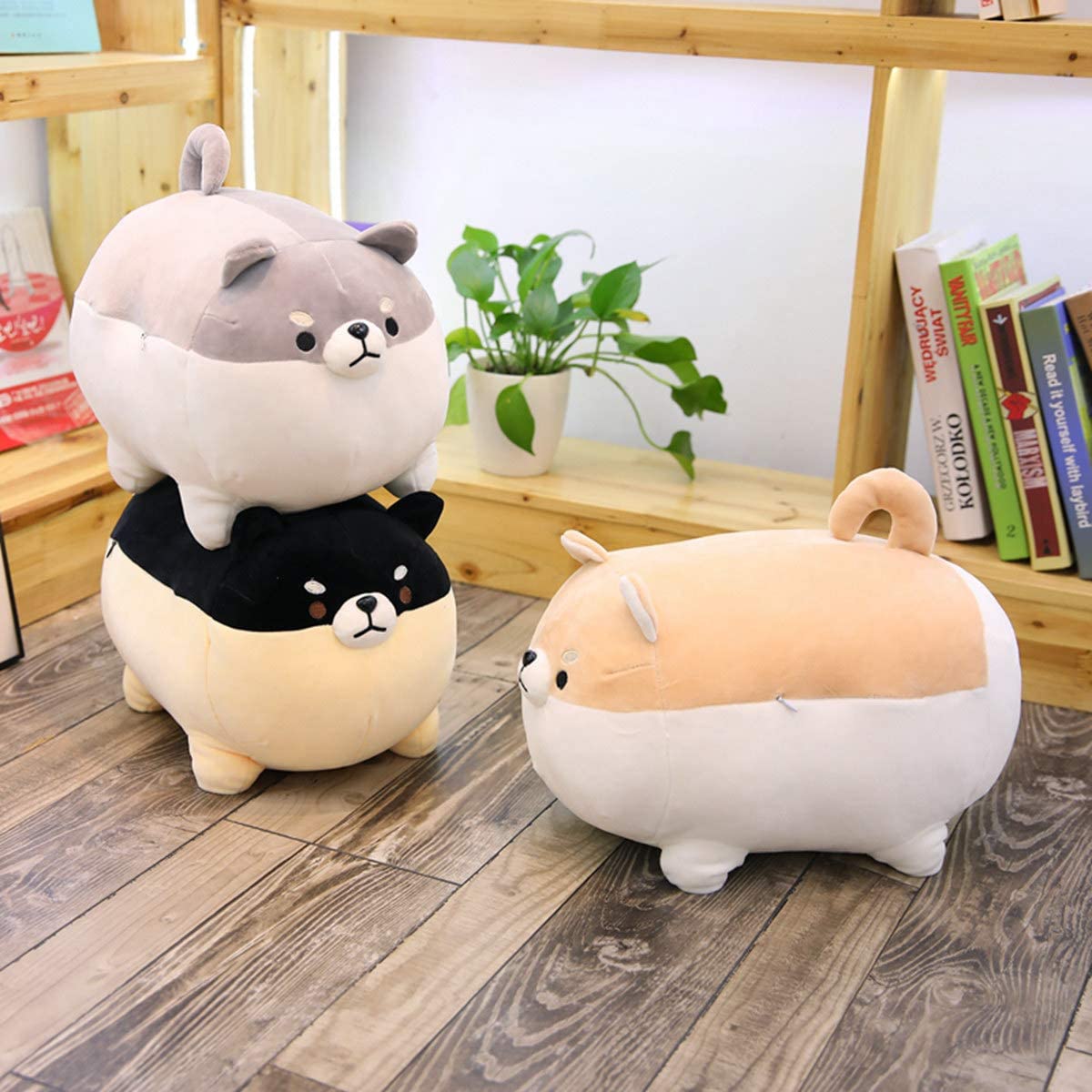 gruciso Animal Plush Stuffed Corgi Doll Pillow Cartoon Shiba Inu Plush Dog Pillow Soft Huggable Plush Pillow Cute Stuffed Pillows Soft Chubby Cushion Toys Lifelike Animal Toy for Kids 15.7" Brown