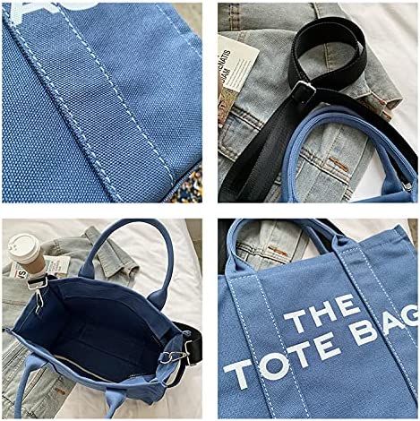 Canvas Tote Bags for Women Handbag Tote Purse with Zipper Canvas Crossbody Bag(Blue)