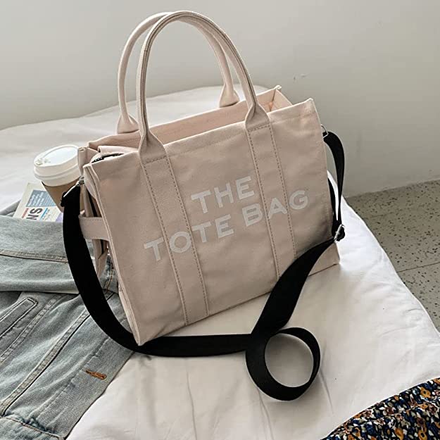Canvas Tote Bags for Women Handbag Tote Purse with Zipper Canvas Crossbody Bag(Beige)
