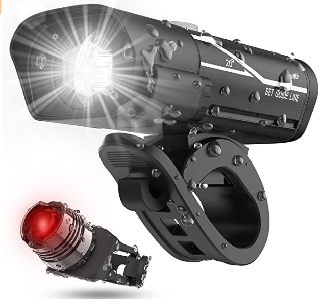 Dejusam USB Rechargeable Super Bike Headlight and Back Light Set, Runtime 10+ Hours 600 Lumen Bright Front Lights and Tail Rear LED, 5 Light Mode Options Fits All Bicycles, Road, Mountain