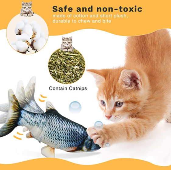 gruciso 11" Moving Cat Kicker Fish Toy, Realistic Plush Simulation Flopping Fish, Wiggling Fish Catnip Toys, Electric Funny Interactive Pet Supplies -Ideal for Chewing,Exercising