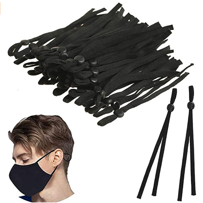 TARMINAS 100 Pieces Elastic Bands with Adjustable Buckle High Stretch Elastic Band String Cord for DIY Crafts Earloop Lanyard Earmuff Rope Jewelry Clothes Garment Sewing Making Supplies, Black