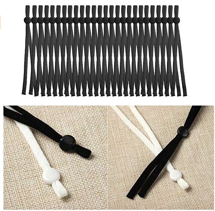 TARMINAS 100 Pieces Elastic Bands with Adjustable Buckle High Stretch Elastic Band String Cord for DIY Crafts Earloop Lanyard Earmuff Rope Jewelry Clothes Garment Sewing Making Supplies, Black