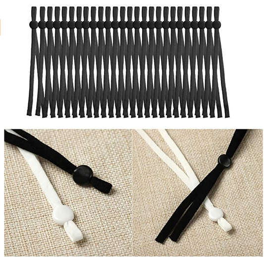 TARMINAS 100 Pieces Elastic Bands with Adjustable Buckle High Stretch Elastic Band String Cord for DIY Crafts Earloop Lanyard Earmuff Rope Jewelry Clothes Garment Sewing Making Supplies, Black