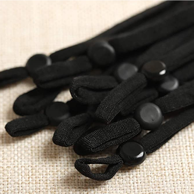 TARMINAS 100 Pieces Elastic Bands with Adjustable Buckle High Stretch Elastic Band String Cord for DIY Crafts Earloop Lanyard Earmuff Rope Jewelry Clothes Garment Sewing Making Supplies, Black