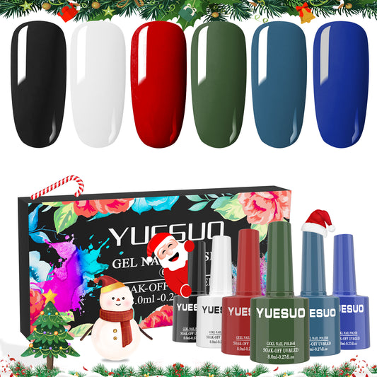Gel Nail Polish Set - 6 Colors, Christmas Gel Polish Kit Nail Polish Black White Red Green Blue Gel Polish Soak Off Nail Lamp LED Cured for Chrismas Nail Art Design Holiday Gifts for Women