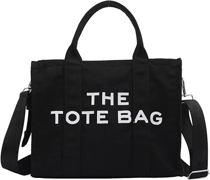 Canvas Tote Bags for Women Handbag Tote Purse with Zipper Canvas Crossbody Bag(Black)