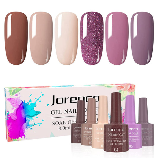 Gel Nail Polish Set - 6 Colors, Glitter Nail Polish Gel Collection Soak Off Nail Polish Starter Manicure Gift Nail Set for Chrismas Nail Art Design Holiday Gifts for Women