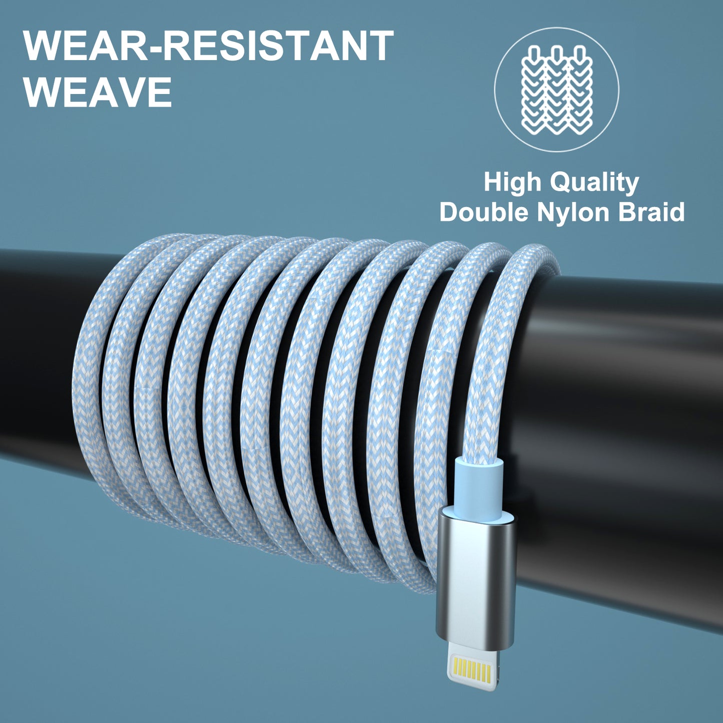 iPhone Charger 6ft [MFi Certified] Nylon Braided Fast Charging Lightning Cable(Sky Blue)