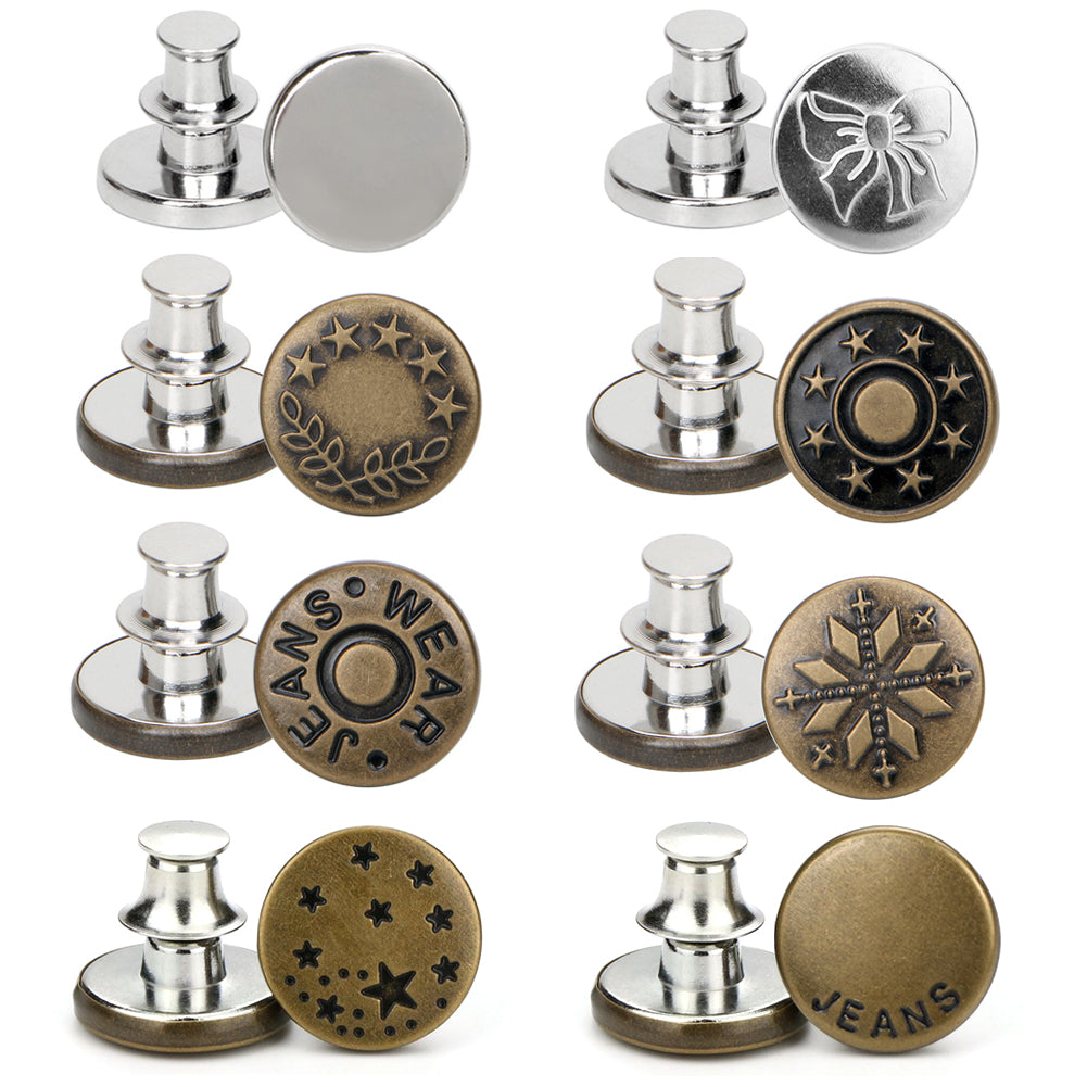 Awolf 1 Set of 8 Pcs Perfect Fit Instant Button, 17mm Detachable Pants Button Craft Decoration Buttons, Waist Buckle Extender- Metal Button Fits to Any The Cowboy Clothing Jackets Pants Bags (8pcs)