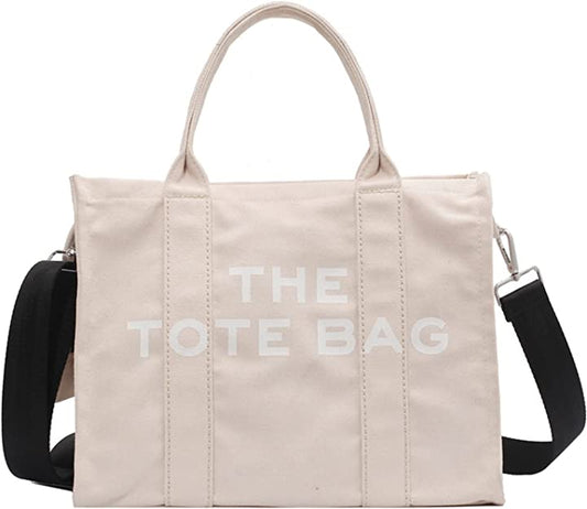 Canvas Tote Bags for Women Handbag Tote Purse with Zipper Canvas Crossbody Bag(Beige)