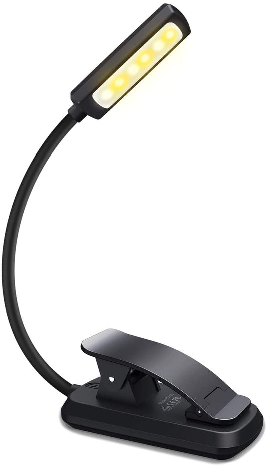 RENGAC  6 LED Book Light,USB Rechargeable Reading Light with 3 Eye-Care Brightness Modes(Warm&Cool White),Flexible Clip on Book Light for Reading in Bed,Tablet,Music Stand,Travel