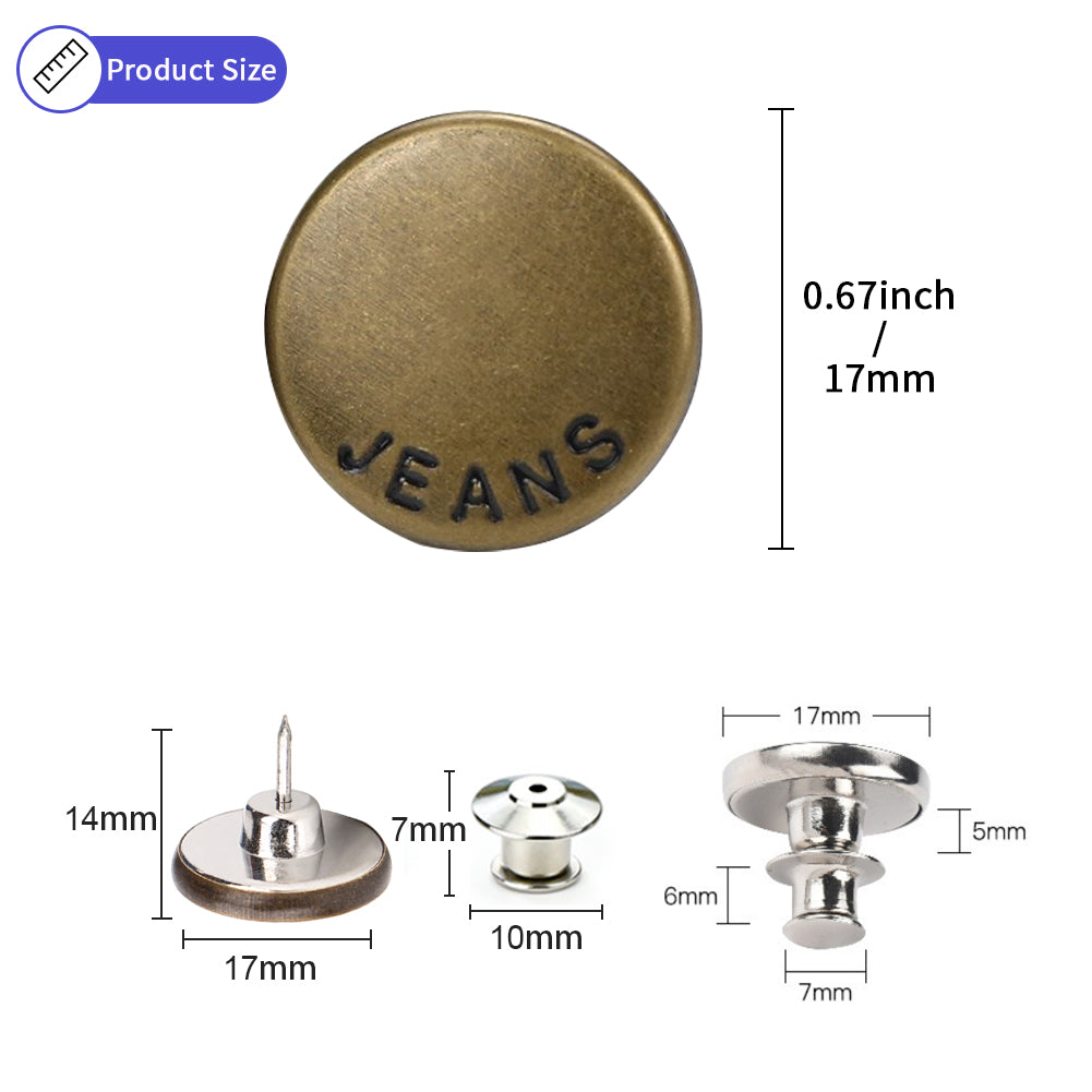 Awolf 1 Set of 8 Pcs Perfect Fit Instant Button, 17mm Detachable Pants Button Craft Decoration Buttons, Waist Buckle Extender- Metal Button Fits to Any The Cowboy Clothing Jackets Pants Bags (8pcs)