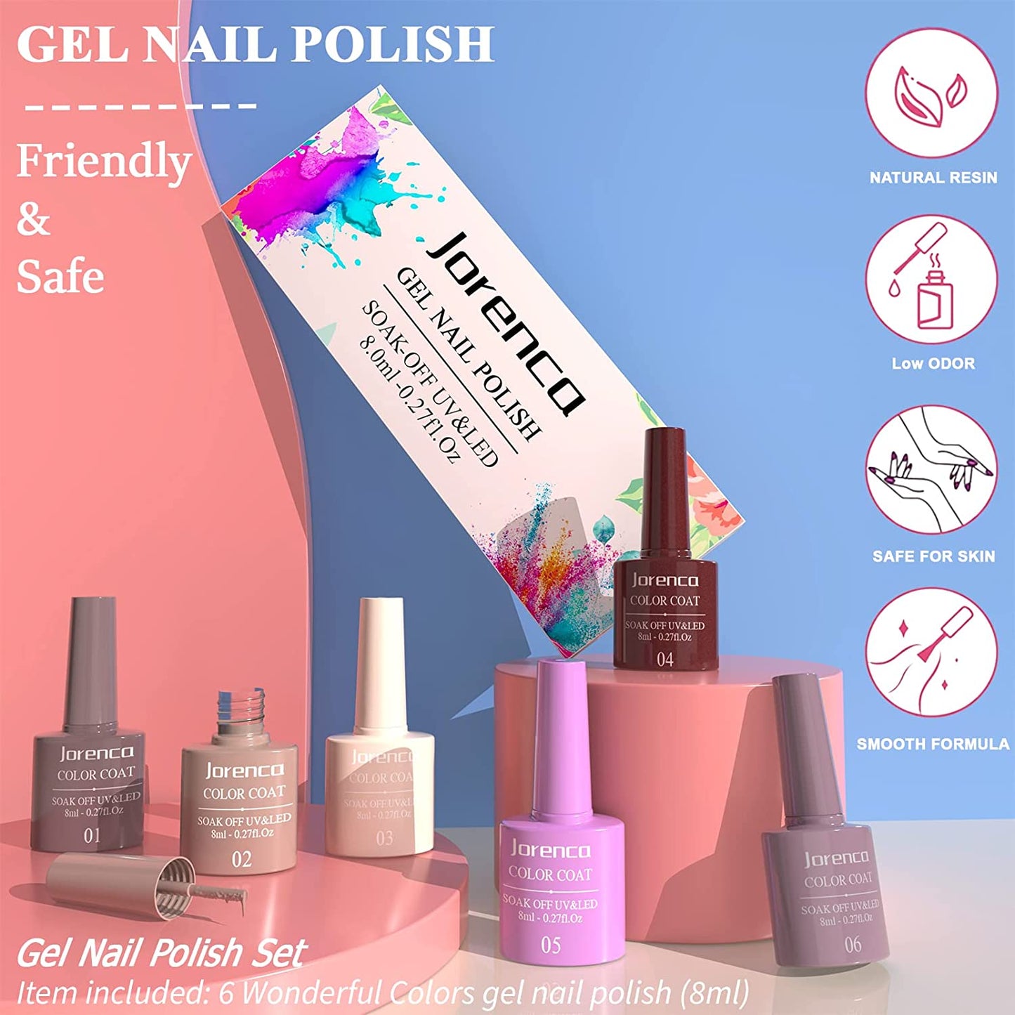 Gel Nail Polish Set - 6 Colors, Glitter Nail Polish Gel Collection Soak Off Nail Polish Starter Manicure Gift Nail Set for Chrismas Nail Art Design Holiday Gifts for Women