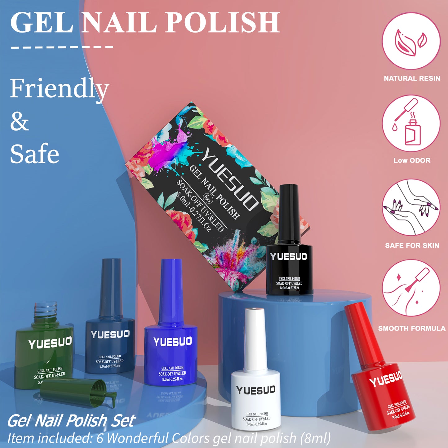 Gel Nail Polish Set - 6 Colors, Christmas Gel Polish Kit Nail Polish Black White Red Green Blue Gel Polish Soak Off Nail Lamp LED Cured for Chrismas Nail Art Design Holiday Gifts for Women