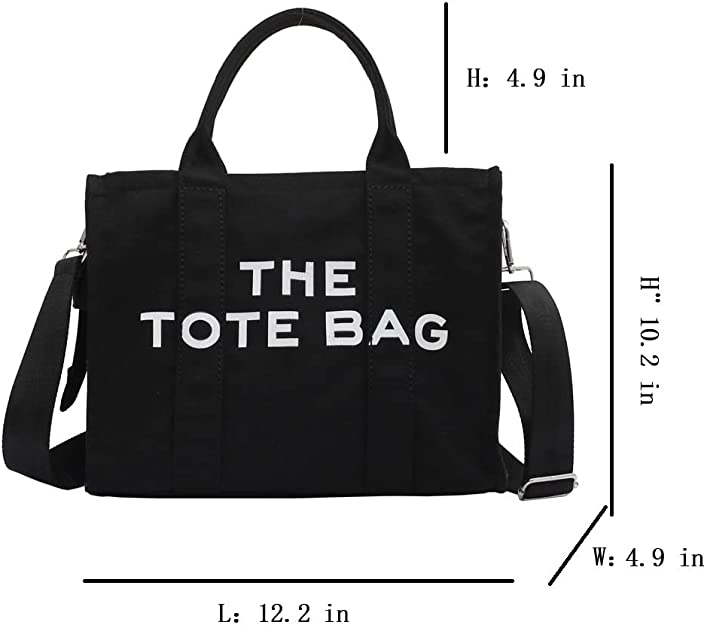Canvas Tote Bags for Women Handbag Tote Purse with Zipper Canvas Crossbody Bag(Black)