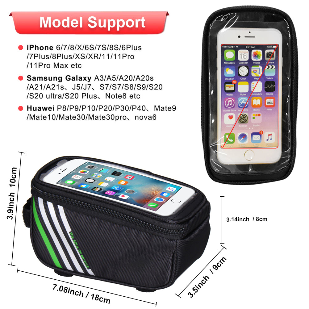 zrakris Bike Phone Front Frame Bag Bicycle Bag Waterproof Bike Phone Mount Top Tube Bag Bike Phone Case Holder Accessories Cycling Pouch Compatible with iPhone 11 XS Max XR Below 6.5”