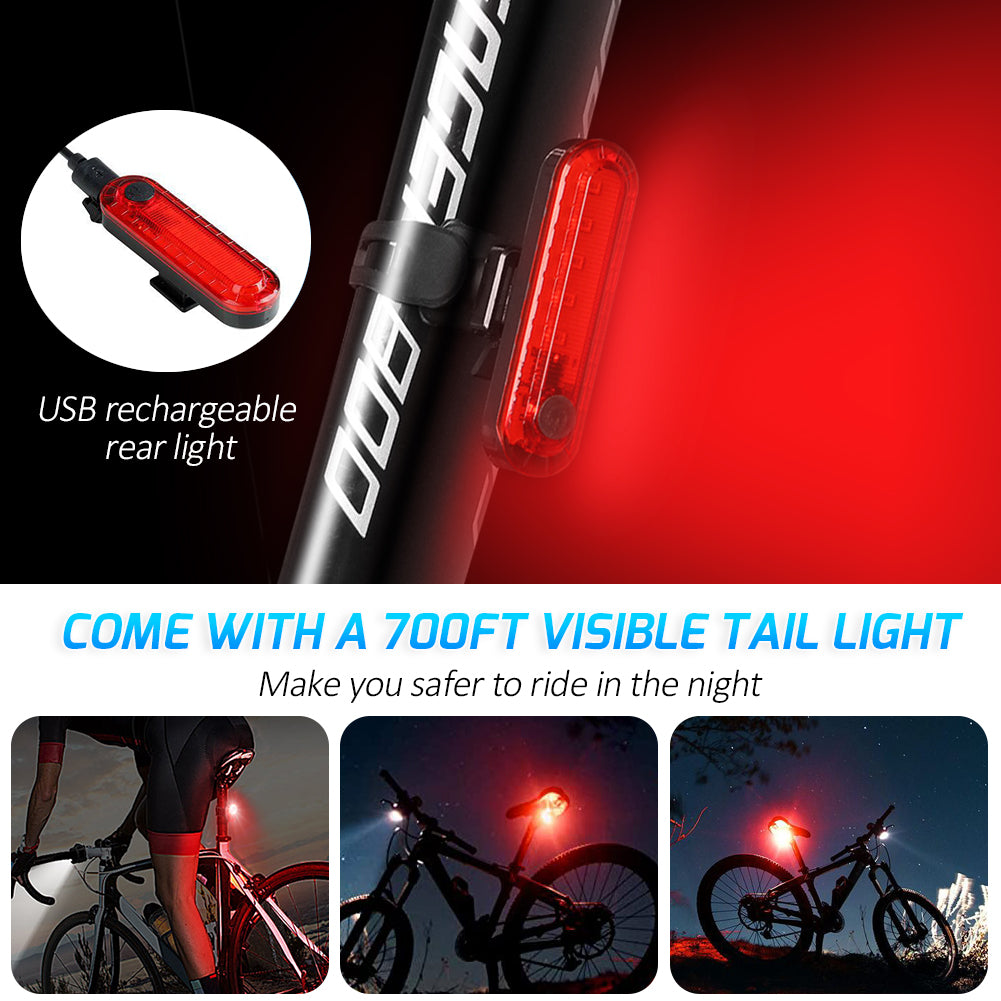 RENGAC 'Breeze' Bike Light Set, USB Rechargeable Bicycle Light, Instant Install, Fits All Bikes - 3 Modes, Bike Lights Front and Back Illumination - Waterproof, Lightweight, Durable