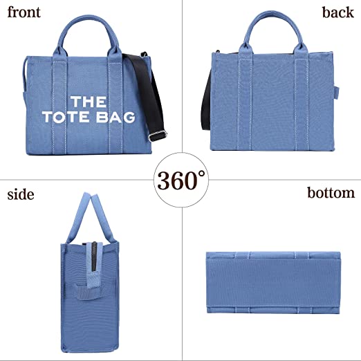 Canvas Tote Bags for Women Handbag Tote Purse with Zipper Canvas Crossbody Bag(Blue)