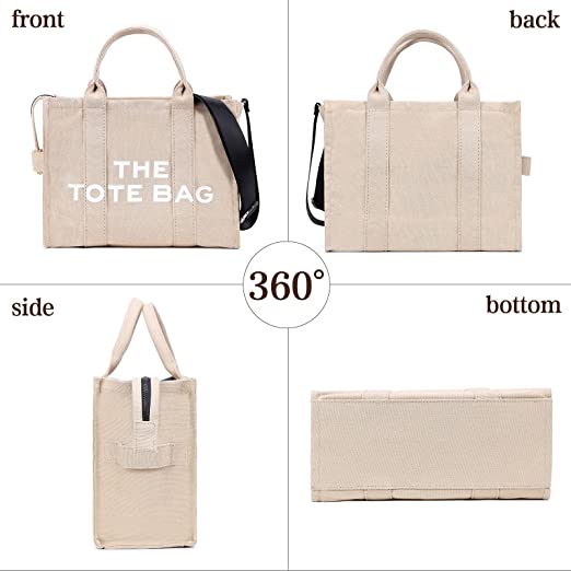 Canvas Tote Bags for Women Handbag Tote Purse with Zipper Canvas Crossbody Bag(Beige)