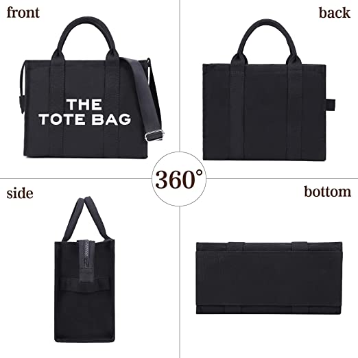 Canvas Tote Bags for Women Handbag Tote Purse with Zipper Canvas Crossbody Bag(Black)