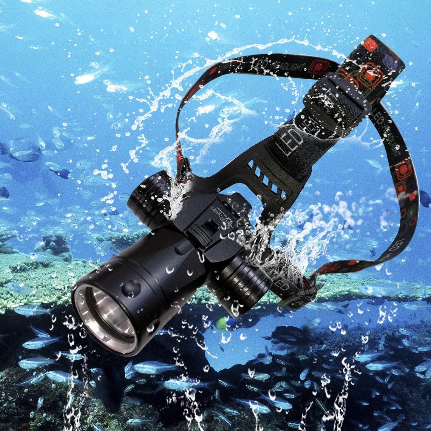 RENGAC Rechargeable Aluminum Waterproof Diving Swimming Hiking Camping Hunting Fishing Headlamp Underwater 1800 Lumen Head Torch Submarine Snorkeling Safety Head Light underwater Flashlight