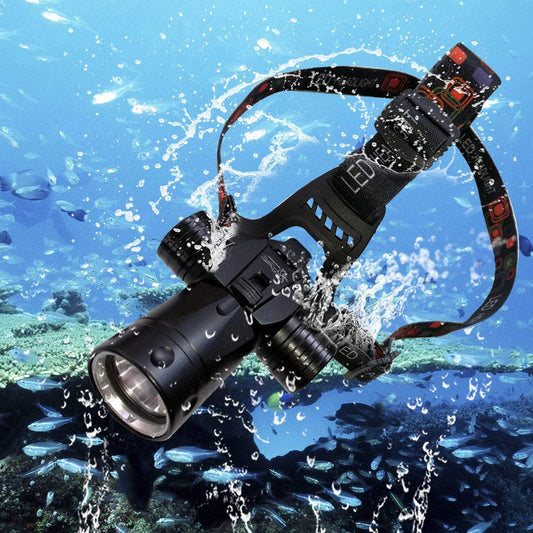 RENGAC Rechargeable Aluminum Waterproof Diving Swimming Hiking Camping Hunting Fishing Headlamp Underwater 1800 Lumen Head Torch Submarine Snorkeling Safety Head Light underwater Flashlight