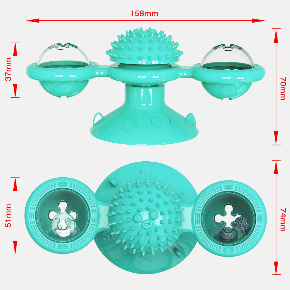 YWSEOC Windmill Cat Toy Turntable Teasing Interactive Cat Toys for Indoor Cats with Suction Cup Scratching Tickle Cats Hair Brush Funny Kitten Toys with Catnip and Bells