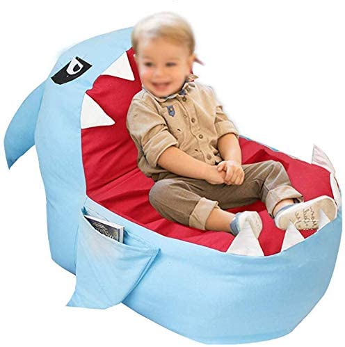gruciso 31.5x31.5x19.69 Inch Bean Bag Chair, Shark Stuffed Animal Storage Bean Bag Chairs Soft Plush Toy Organizer Fluffy Lounger Sofa for Kids Adult Sit and Sleep Extra Large(Blue)