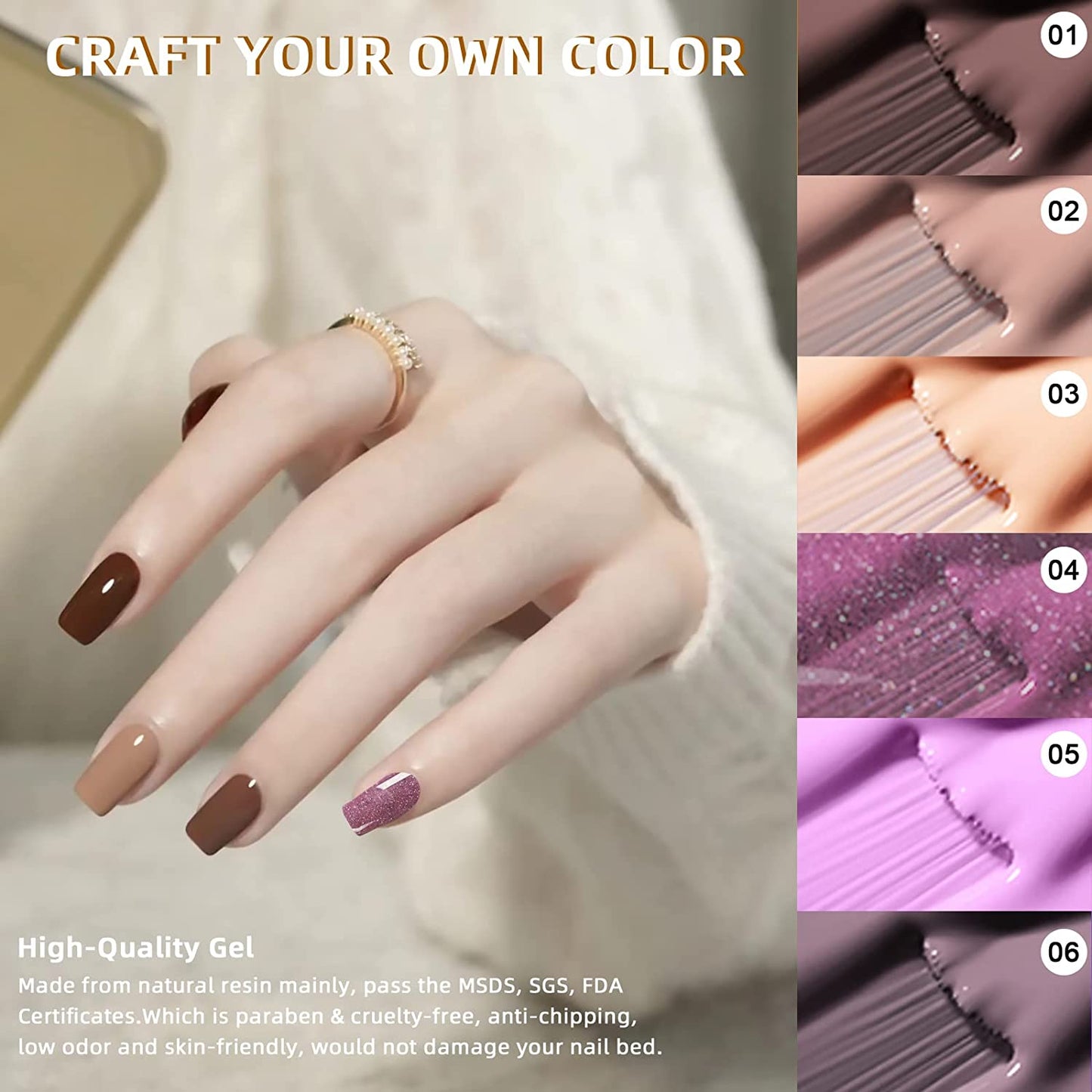Gel Nail Polish Set - 6 Colors, Glitter Nail Polish Gel Collection Soak Off Nail Polish Starter Manicure Gift Nail Set for Chrismas Nail Art Design Holiday Gifts for Women