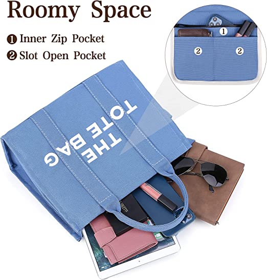 Canvas Tote Bags for Women Handbag Tote Purse with Zipper Canvas Crossbody Bag(Blue)
