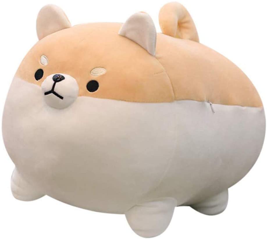 gruciso Animal Plush Stuffed Corgi Doll Pillow Cartoon Shiba Inu Plush Dog Pillow Soft Huggable Plush Pillow Cute Stuffed Pillows Soft Chubby Cushion Toys Lifelike Animal Toy for Kids 15.7" Brown