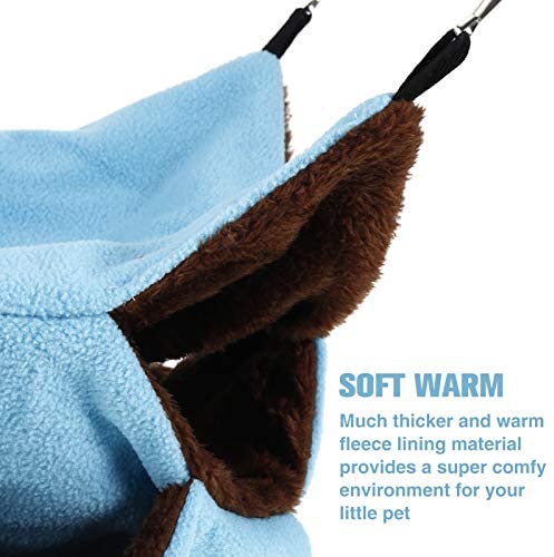 BOUANRY Pet Hammock Bed,3 Layer Plush Hanging Hamster Bed Cozy Fleece Warm Nest Hideout for Guinea Pig, Ferrets, Chinchillas and Other Small Animal(Blue)