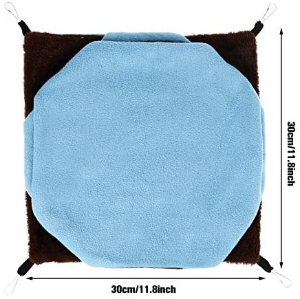 BOUANRY Pet Hammock Bed,3 Layer Plush Hanging Hamster Bed Cozy Fleece Warm Nest Hideout for Guinea Pig, Ferrets, Chinchillas and Other Small Animal(Blue)