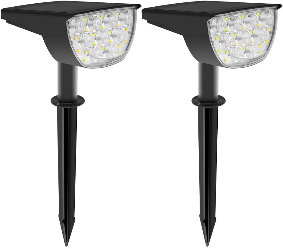 RENGAC 30 LED Solar Landscape Spotlights, Cold White IP67 Waterproof Solar Powered Wall Lights, Wireless Outdoor Solar Landscaping Lights for Yard Garden Driveway Porch Walkway Pool Patio (2 Pack)