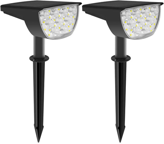 RENGAC 30 LED Solar Landscape Spotlights, Cold White IP67 Waterproof Solar Powered Wall Lights, Wireless Outdoor Solar Landscaping Lights for Yard Garden Driveway Porch Walkway Pool Patio (2 Pack)