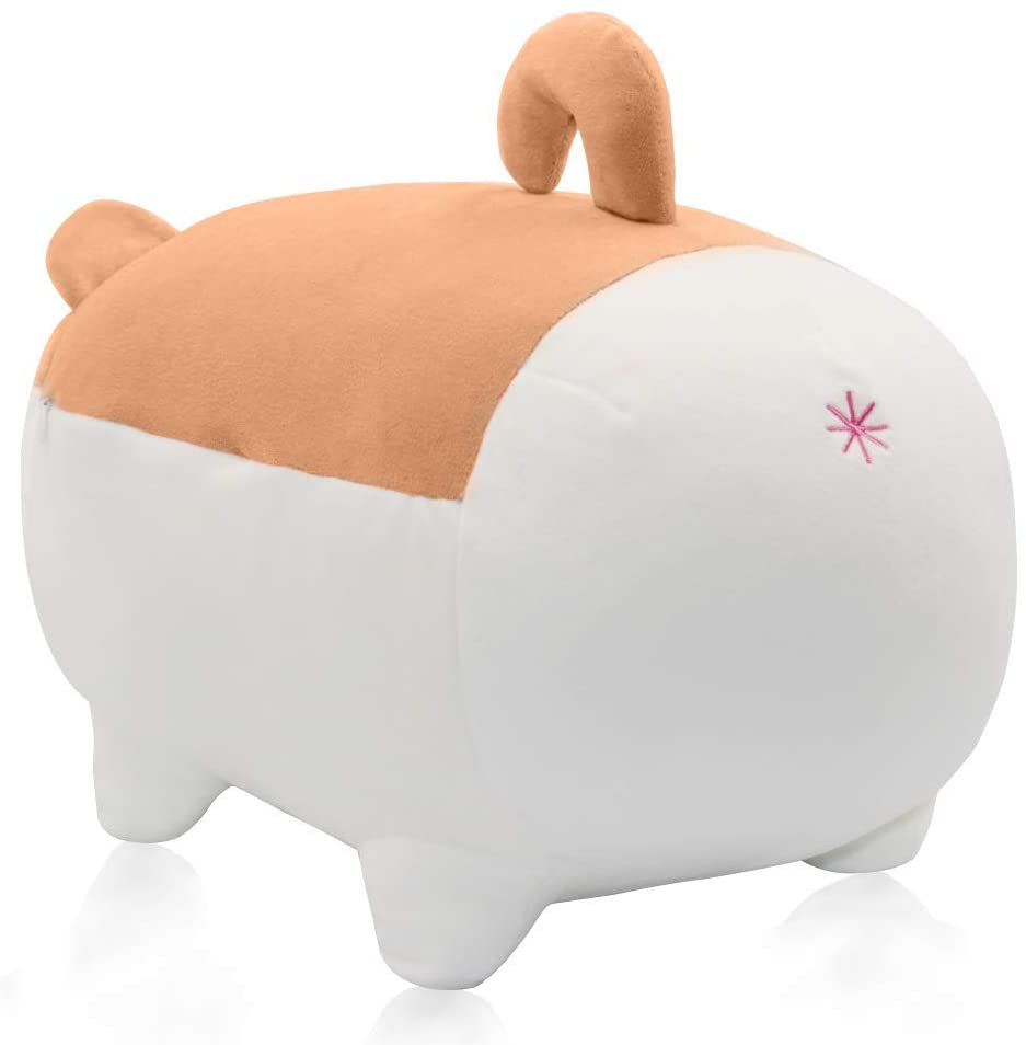 gruciso Animal Plush Stuffed Corgi Doll Pillow Cartoon Shiba Inu Plush Dog Pillow Soft Huggable Plush Pillow Cute Stuffed Pillows Soft Chubby Cushion Toys Lifelike Animal Toy for Kids 15.7" Brown