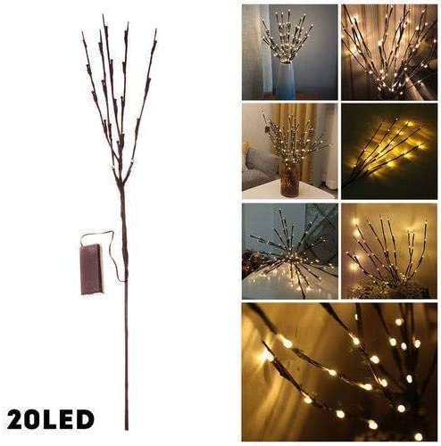 RENGAC LED Branch Lights Battery Powered Decorative Lights Willow Twig Lighted Branch for Home Decoration Cool White - 20 Inches 20 LED - Pack of 2