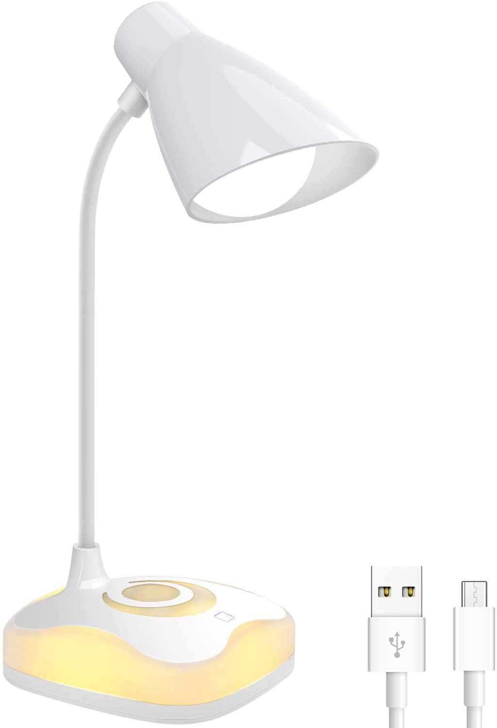 RENGAC LED Desk Lamp, 5W USB Rechargeable Reading Light with Mood Light on Base, 3 Levels Brightness, Touch Sensor Control, Energy-Saving Portable Reading Book Light for Study, Bedroom, Office, etc