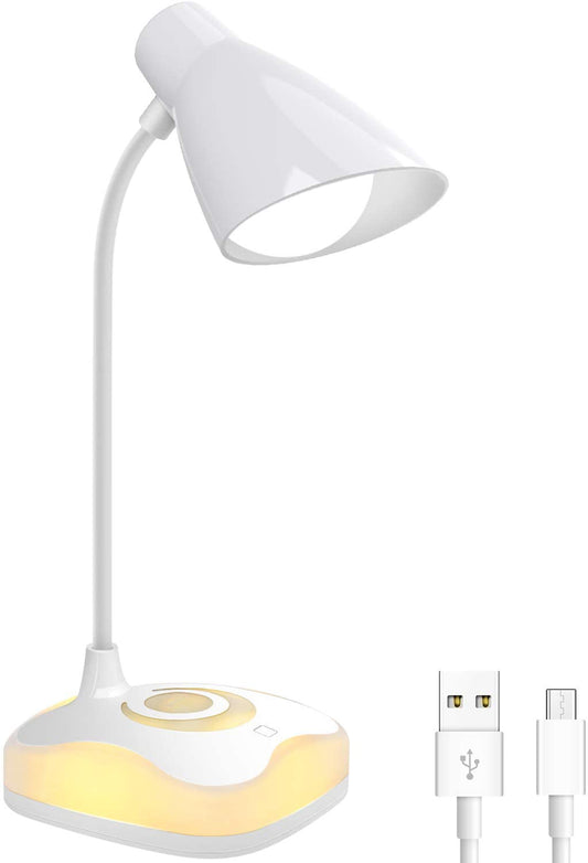RENGAC LED Desk Lamp, 5W USB Rechargeable Reading Light with Mood Light on Base, 3 Levels Brightness, Touch Sensor Control, Energy-Saving Portable Reading Book Light for Study, Bedroom, Office, etc
