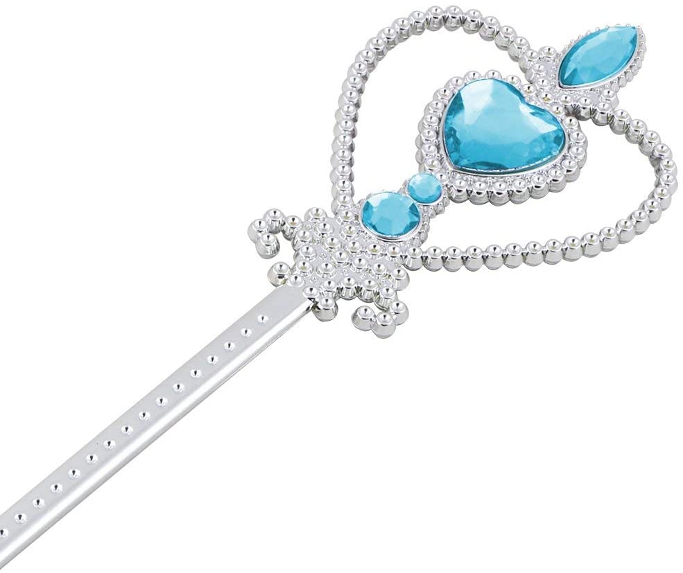gruciso Elsa Dress Up Accessories Set, 7 Pcs Princess Dress-up Party Accessories for Girls with Elsa Gloves, Princess Tiara, Earring, Magic Wand, Necklace(Blue)