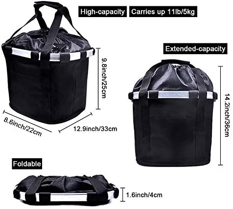 Zrakris Bicycle Front Basket,Removable Bike Basket,Folding Oxford Cloth Bicycle Handlebar Basket,Aluminum Alloy Frame Bike Basket for Small Pet Cat Carrier,Grocery Shopping, Outdoor Camping,Picnic