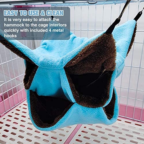 BOUANRY Pet Hammock Bed,3 Layer Plush Hanging Hamster Bed Cozy Fleece Warm Nest Hideout for Guinea Pig, Ferrets, Chinchillas and Other Small Animal(Blue)