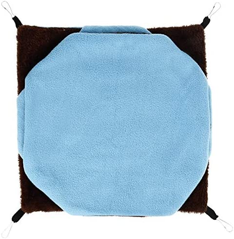 BOUANRY Pet Hammock Bed,3 Layer Plush Hanging Hamster Bed Cozy Fleece Warm Nest Hideout for Guinea Pig, Ferrets, Chinchillas and Other Small Animal(Blue)