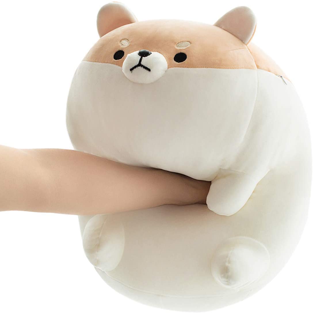 gruciso Animal Plush Stuffed Corgi Doll Pillow Cartoon Shiba Inu Plush Dog Pillow Soft Huggable Plush Pillow Cute Stuffed Pillows Soft Chubby Cushion Toys Lifelike Animal Toy for Kids 15.7" Brown