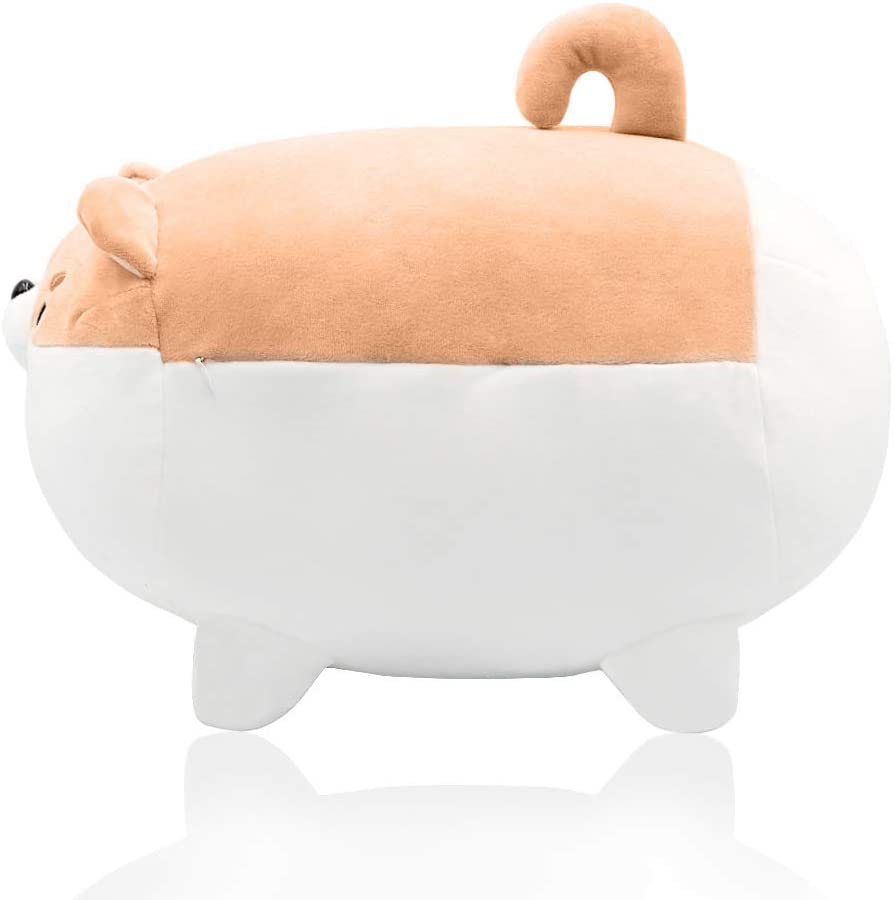 gruciso Animal Plush Stuffed Corgi Doll Pillow Cartoon Shiba Inu Plush Dog Pillow Soft Huggable Plush Pillow Cute Stuffed Pillows Soft Chubby Cushion Toys Lifelike Animal Toy for Kids 15.7" Brown