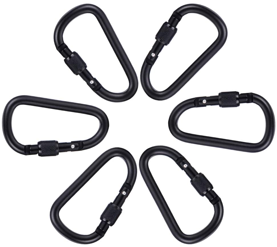 gruciso 6 Pcs Upgraded D-Ring Locking Carabiner, 3.1" D Shape Keychain Clips for Outdoor, Camping, Hiking, Fishing, Home RV, Travel, 6 Spring-Loaded Gate Hook with 6 Key Rings